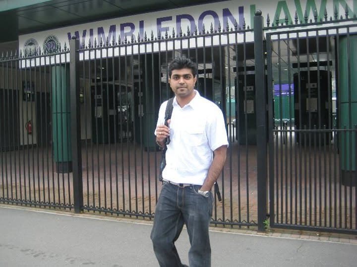 Baig Mohammed at the gates of the All England Lawn Tennis Club, Wimbledon